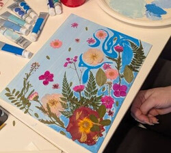 A Mixed-Media Masterpiece Blending Acrylic Art with Real Pressed Florals.